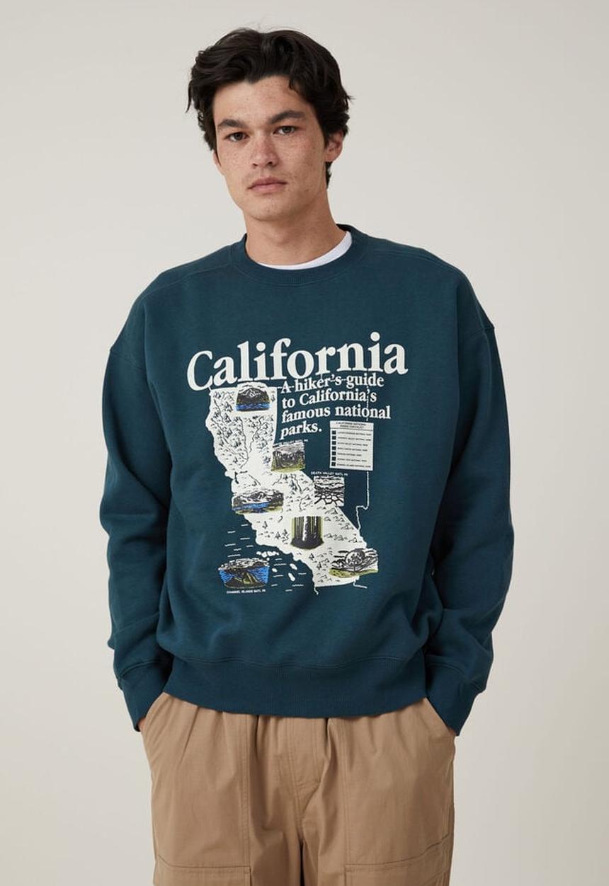 Cotton On - Oversized graphic sweater - deep sea teal / california 