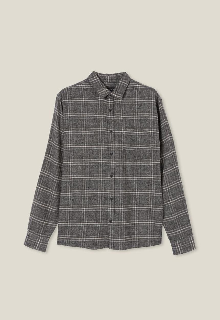Cotton On - Camden long sleeve shirt - grey textured check 