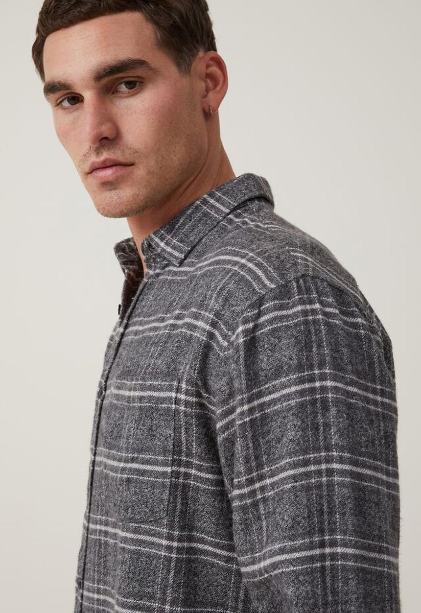 Cotton On - Camden long sleeve shirt - grey textured check 
