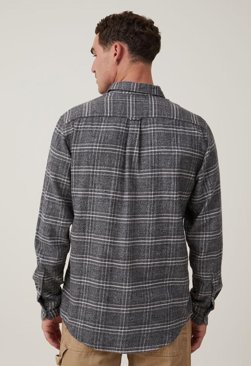 Cotton On - Camden long sleeve shirt - grey textured check 