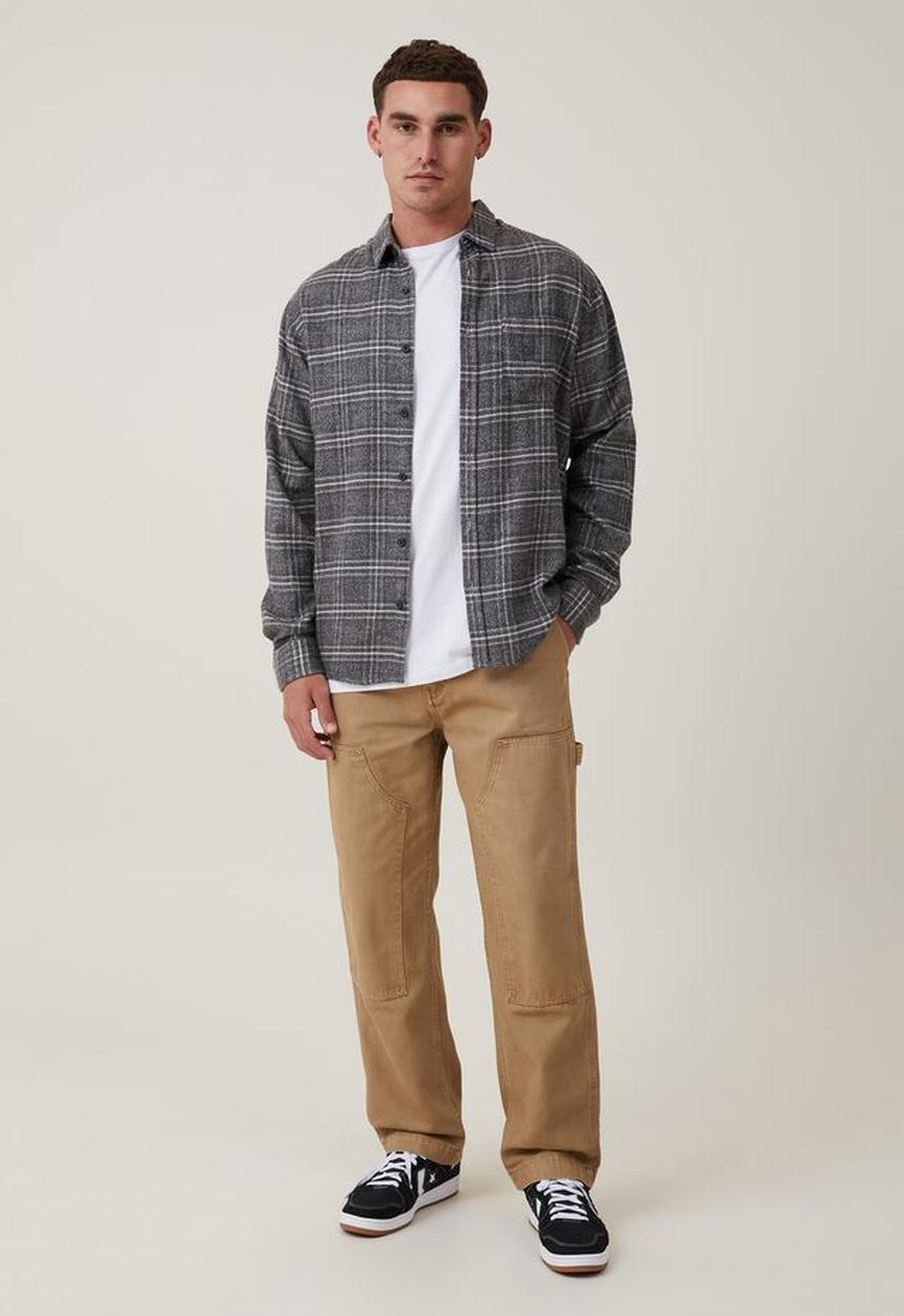 Cotton On - Camden long sleeve shirt - grey textured check 