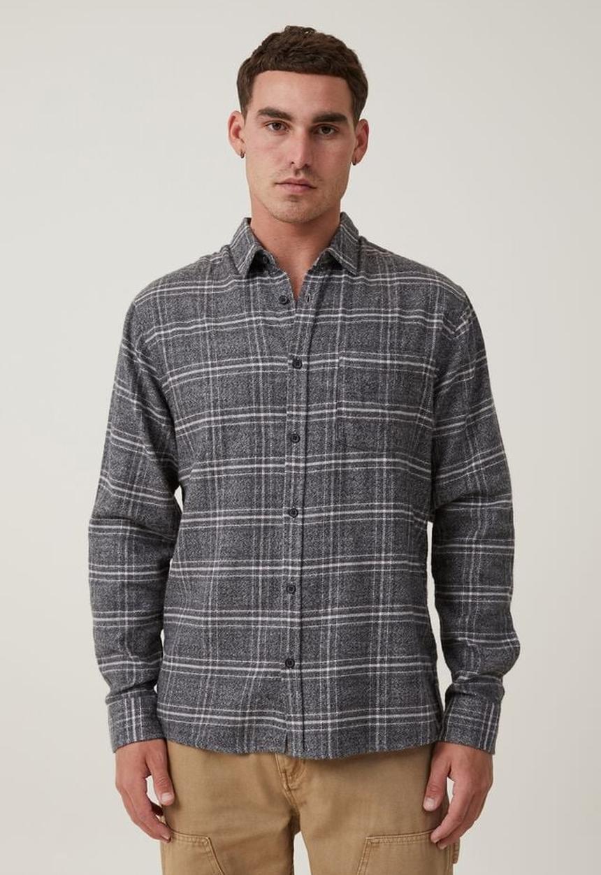 Cotton On - Camden long sleeve shirt - grey textured check 