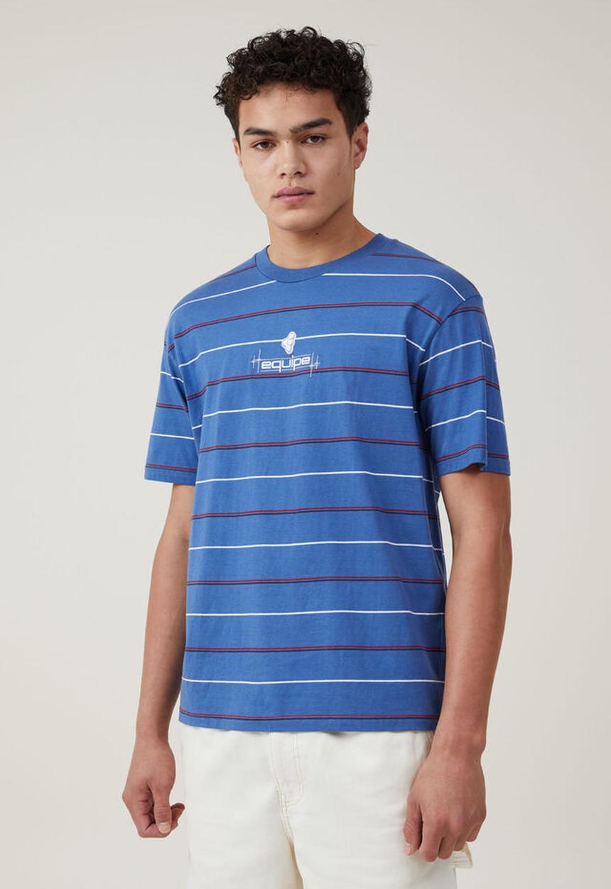 Cotton On - Loose fit stripe t-shirt - royal blue easy stripe / equipe