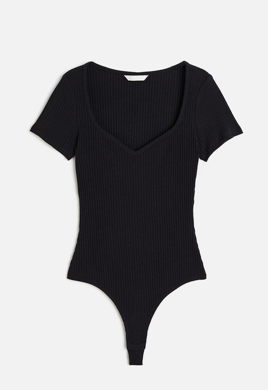 H&M - Ribbed thong body - black