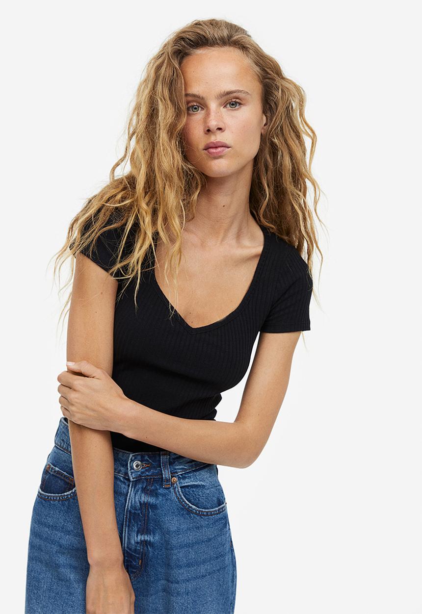 H&M - Ribbed thong body - black
