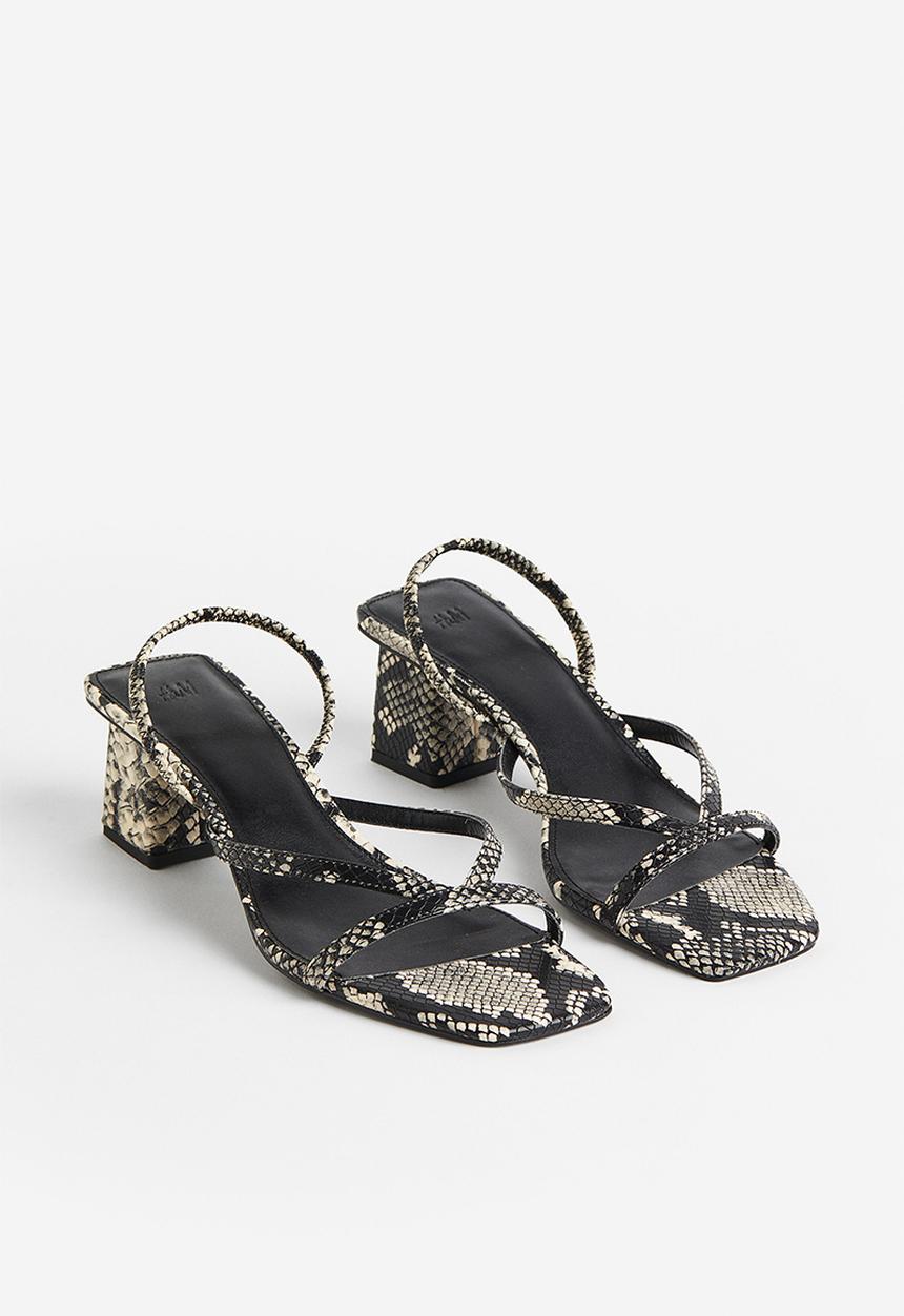 H&M - Heeled sandals - greige snakeskin-patterned
