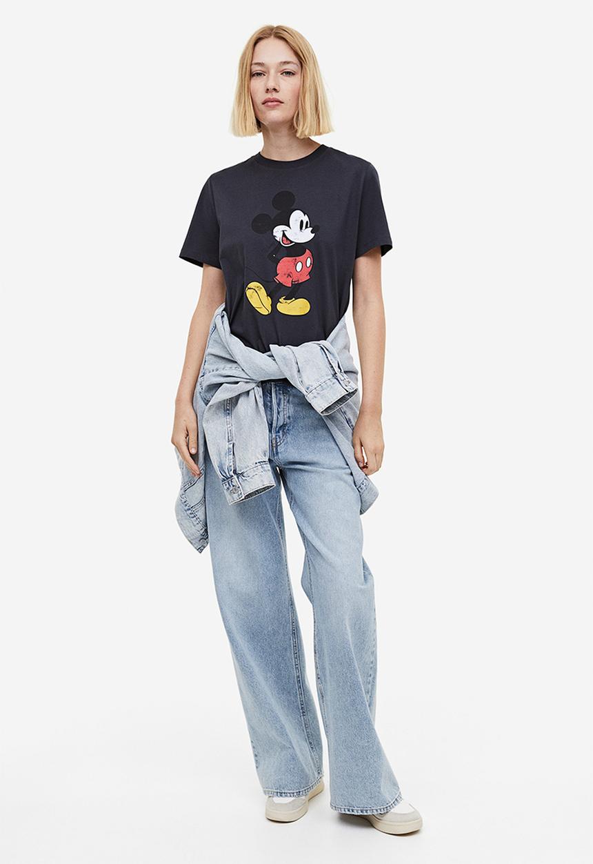 H&M - T-shirt with a motif - dark grey mickey mouse