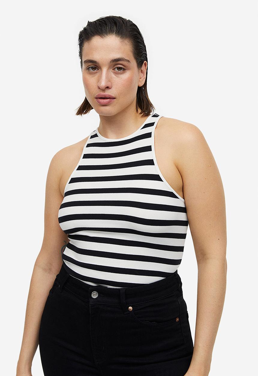 H&M - Ribbed vest top - black & white