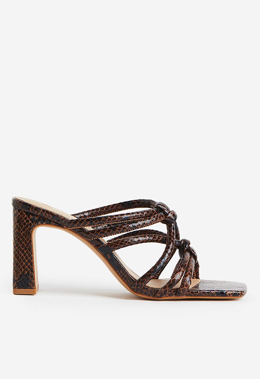 H&M - Square-toe mules - brown snakeskin-patterned