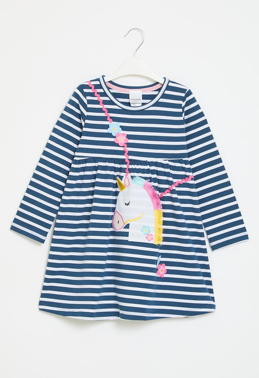 Pop Candy - Striped dress - blue and white