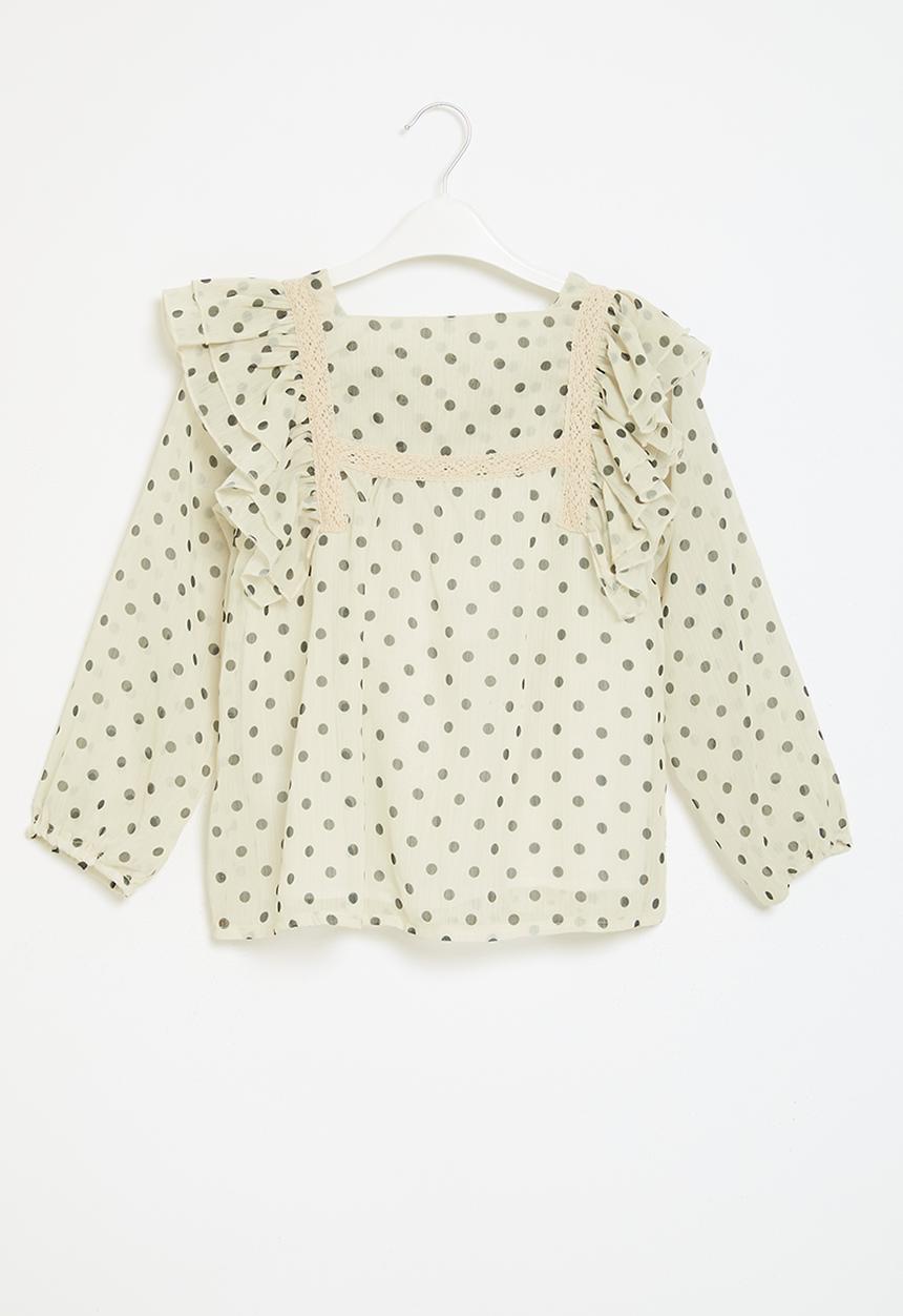 Pop Candy - Polka dot frilled top - white and black
