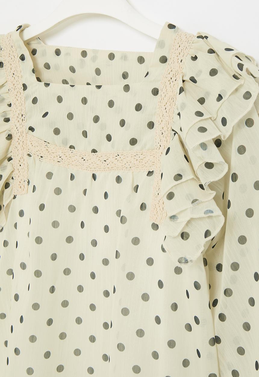 Pop Candy - Polka dot frilled top - white and black