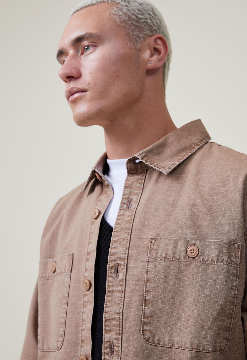 Cotton On - Heavy Overshirt - Sand Ripstop 