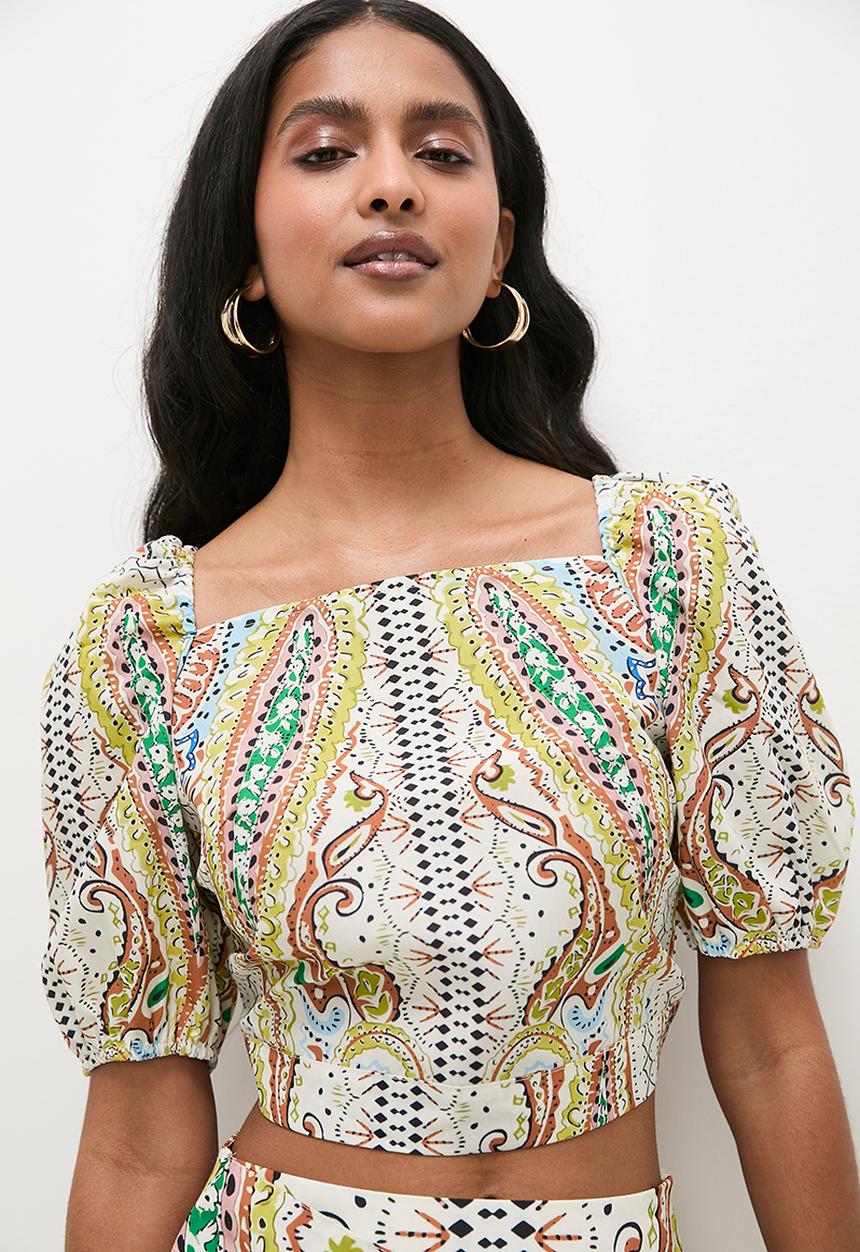 Superbalist - Square neck puff sleeve crop (co-ord)  - print