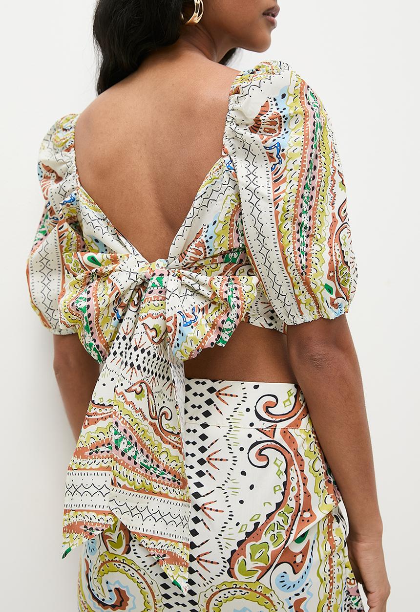 Superbalist - Square neck puff sleeve crop (co-ord)  - print
