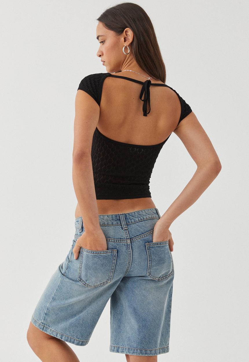 Supré  - Mischa Crochet Backless Tee - Black