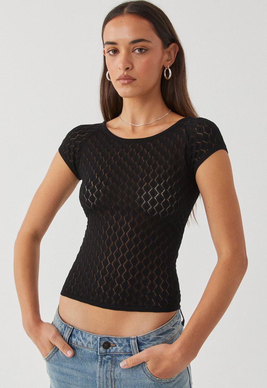 Supré  - Mischa Crochet Backless Tee - Black
