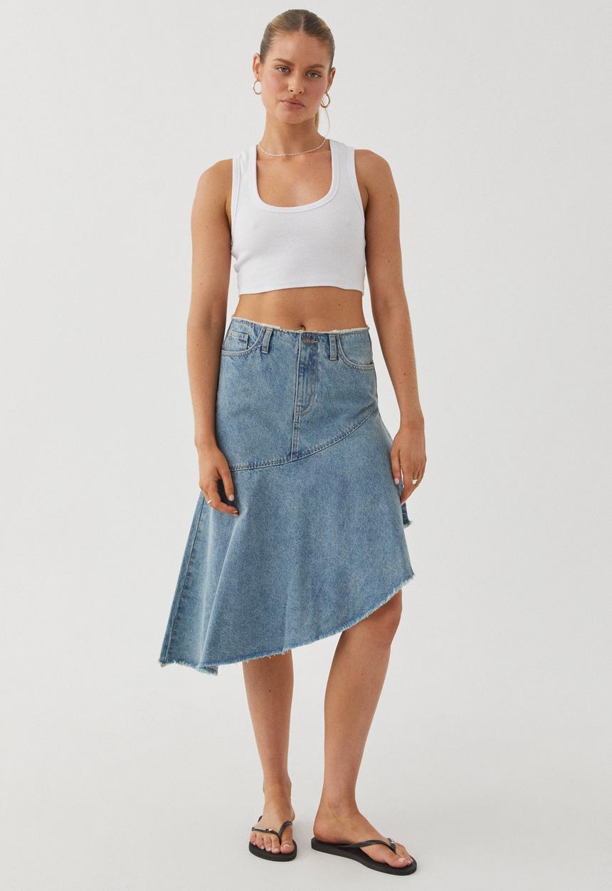 Supré  - Asymmetrical Denim Midi Skirt - Byron Blue