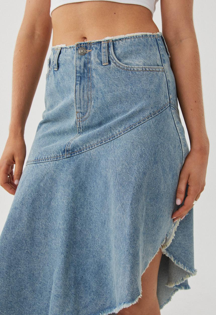 Supré  - Asymmetrical Denim Midi Skirt - Byron Blue