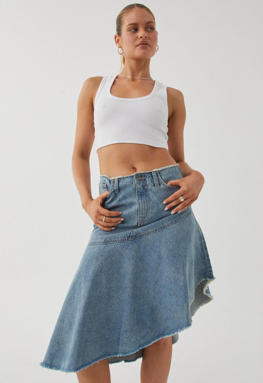 Supré  - Asymmetrical Denim Midi Skirt - Byron Blue