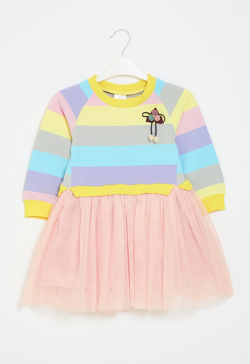 Pop Candy - Striped sweat top and mesh dress - multi