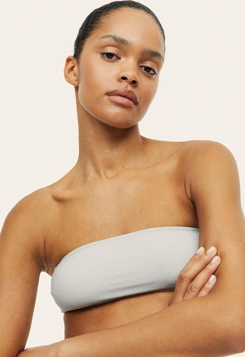 H&M - Padded bikini top - silver-coloured & glittery