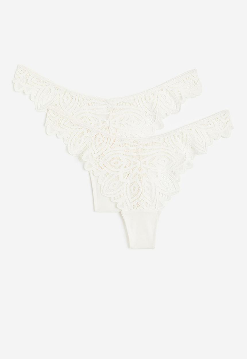 H&M - 2-pack lace thong briefs - white