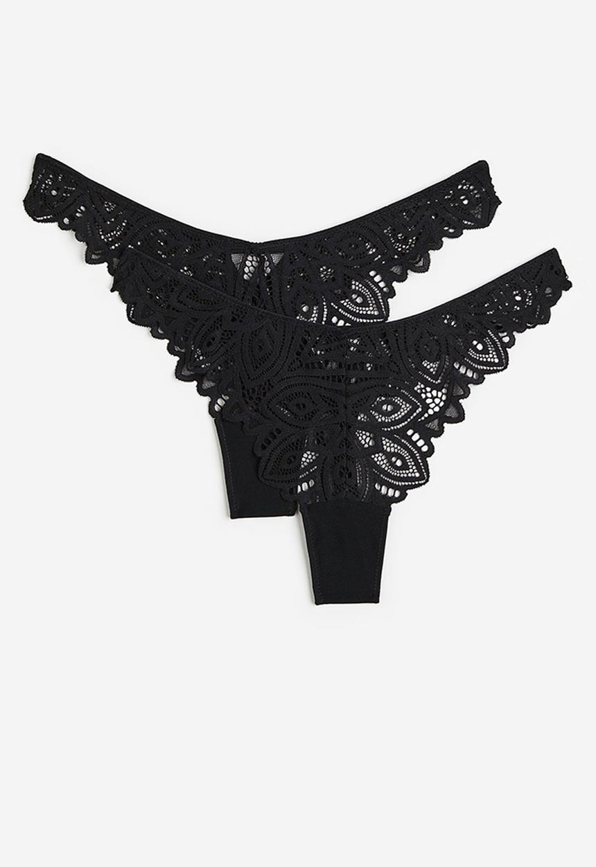H&M - 2-pack lace thong briefs - black
