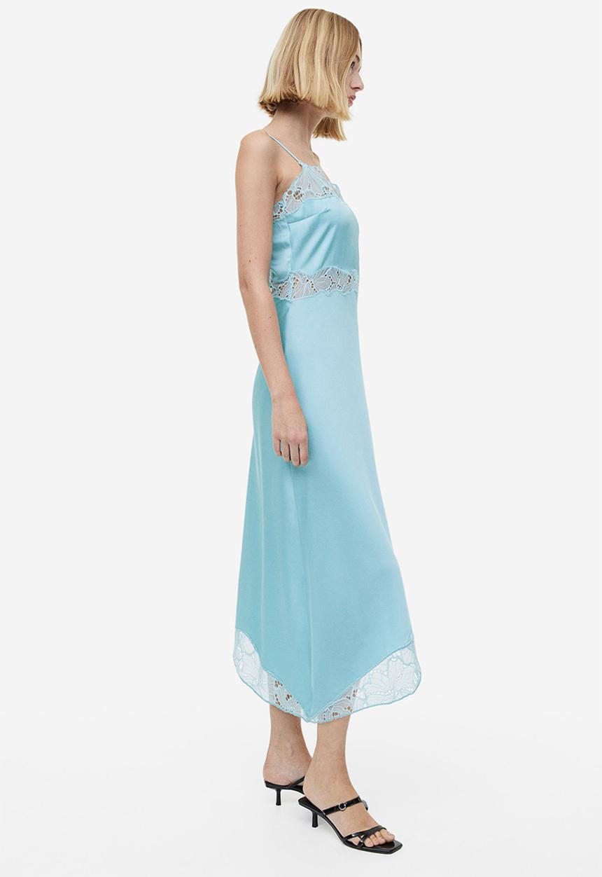 H&M - Lace-trimmed slip dress - light turquoise