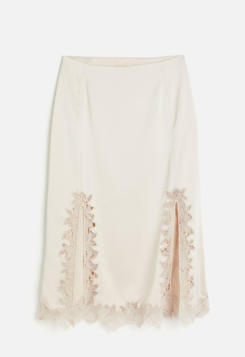 H&M - Lace-trimmed satin skirt - light beige
