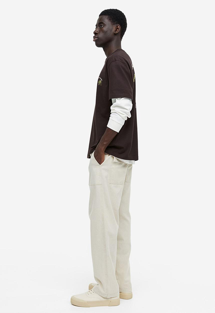H&M - Loose fit printed t-shirt - dark brown connect to nature