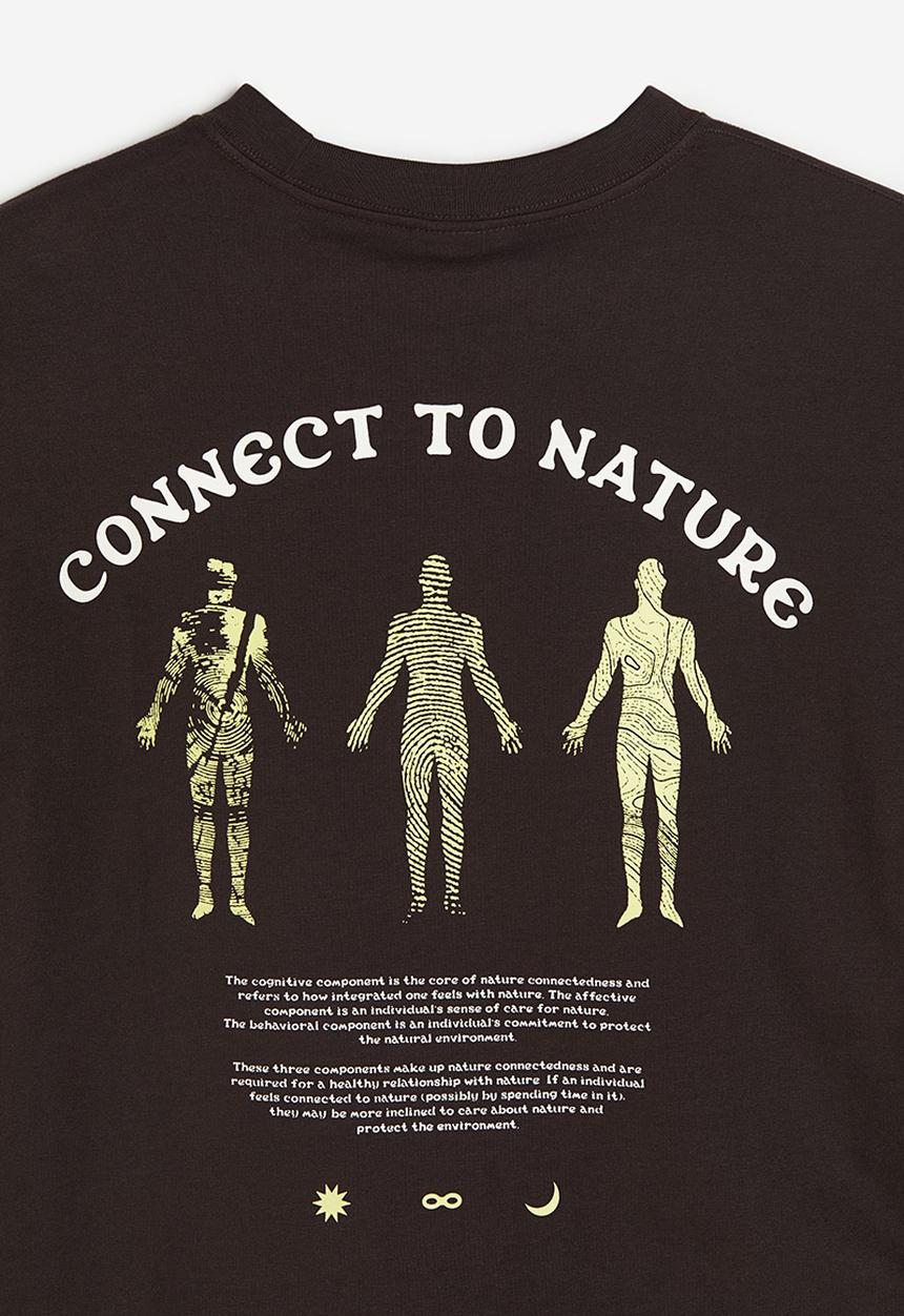 H&M - Loose fit printed t-shirt - dark brown connect to nature
