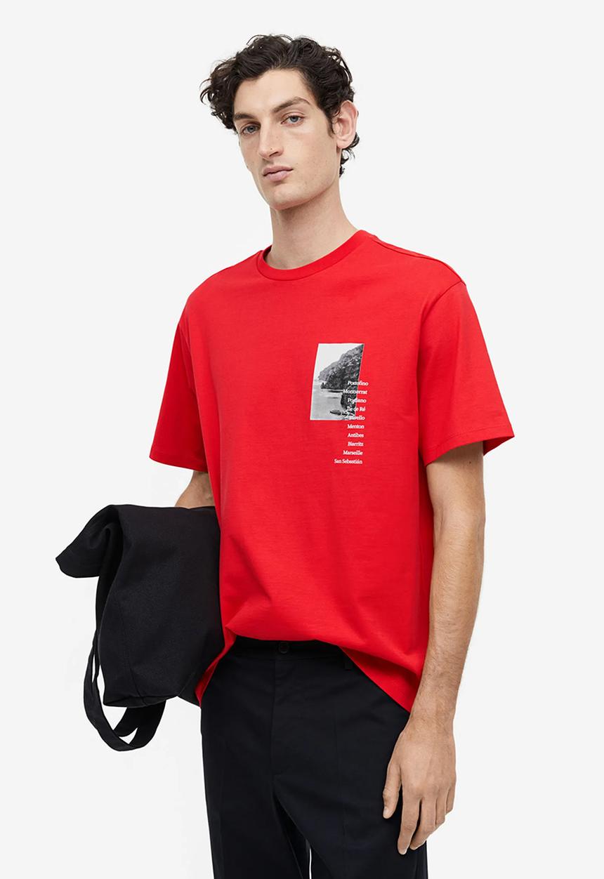 H&M - Relaxed fit printed t-shirt - red portofino