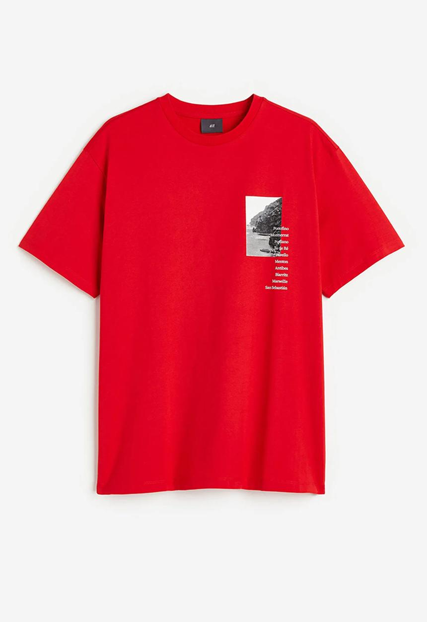 H&M - Relaxed fit printed t-shirt - red portofino