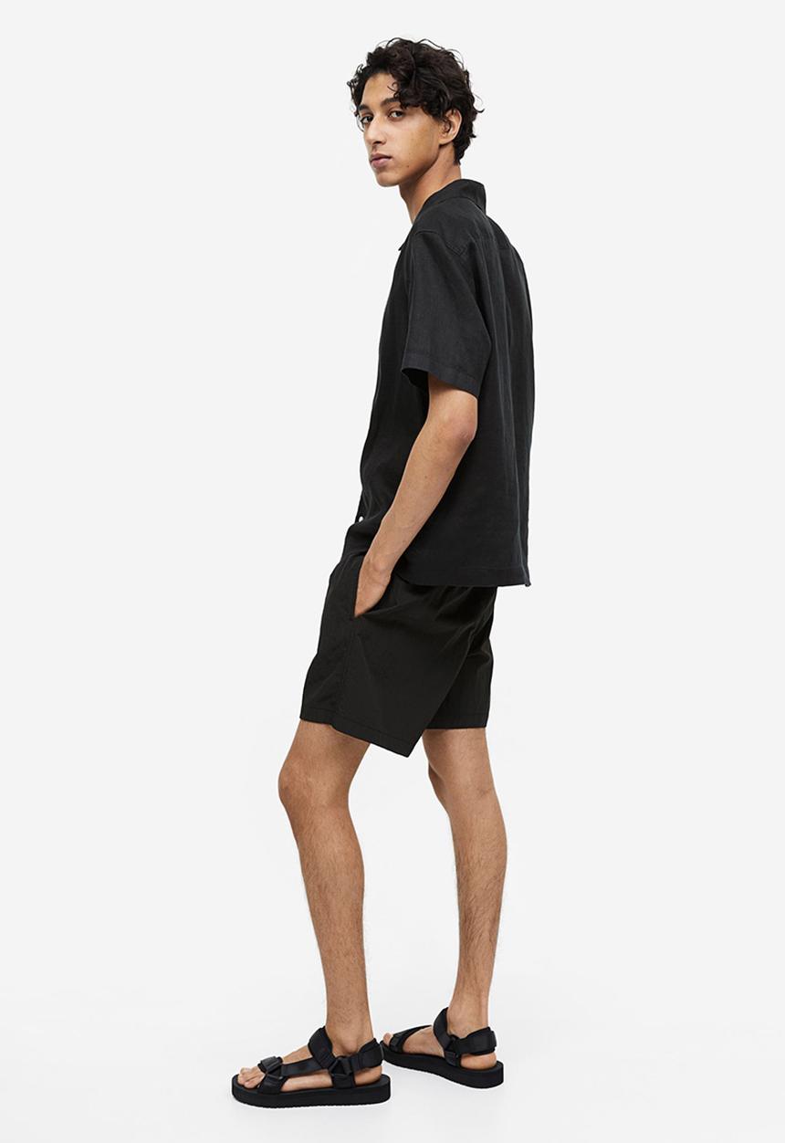 H&M - Relaxed fit linen resort shirt - black