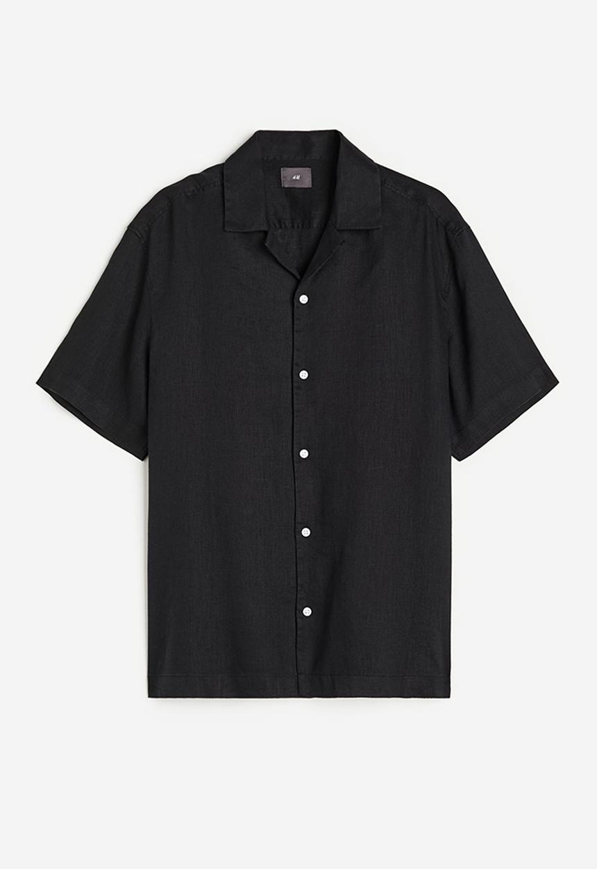H&M - Relaxed fit linen resort shirt - black