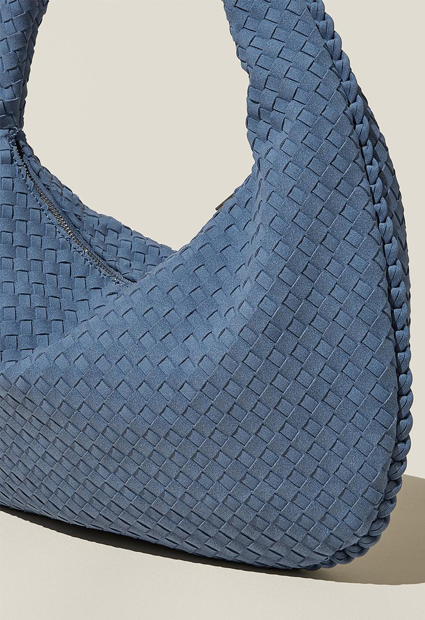 Rubi - Luka woven slouchy bag - blue woven nubuck