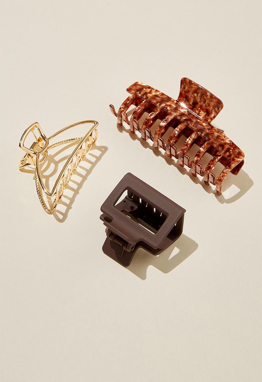Rubi - 3 Pack hair claw - dark oak marble & gold