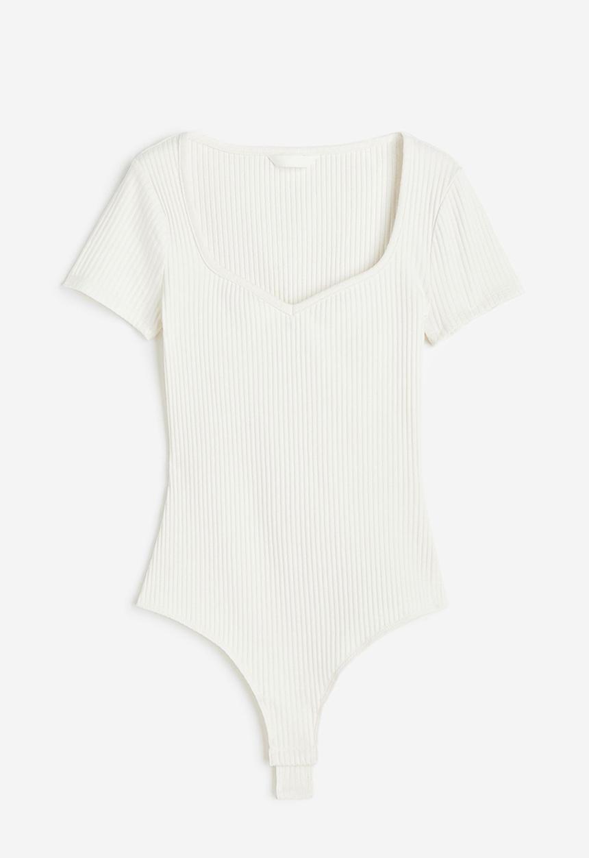 H&M - Ribbed thong body - white