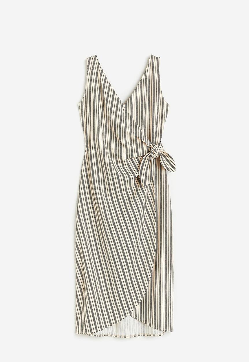 H&M - V-neck wrap dress - light beige striped