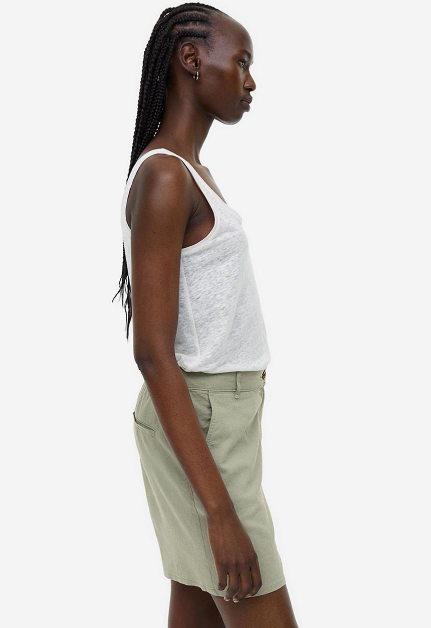 H&M - Linen-blend shorts - light khaki green