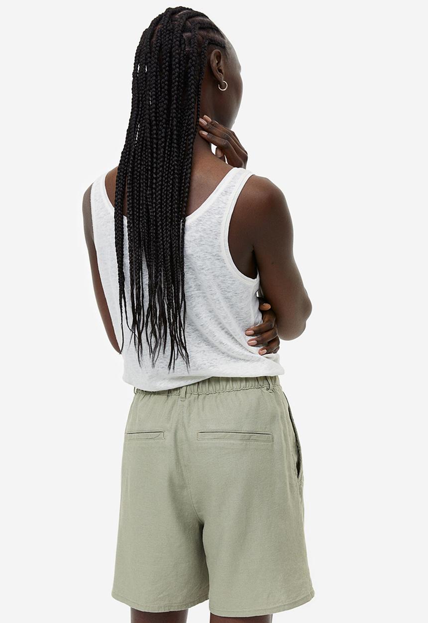 H&M - Linen-blend shorts - light khaki green