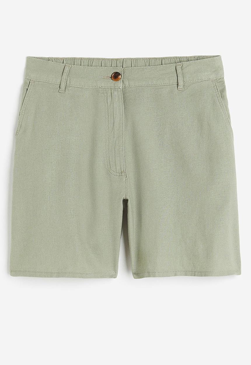 H&M - Linen-blend shorts - light khaki green