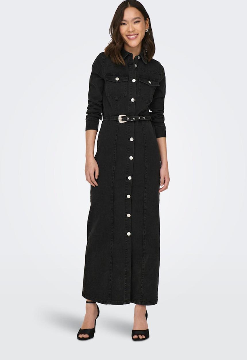 ONLY - Myth Life Belt Denim Maxi Dress - Black