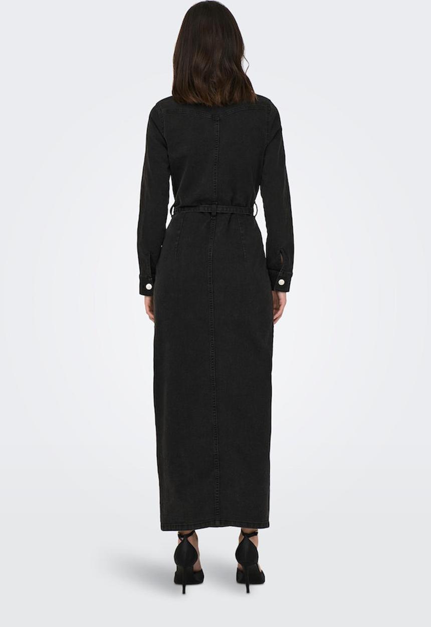 ONLY - Myth Life Belt Denim Maxi Dress - Black
