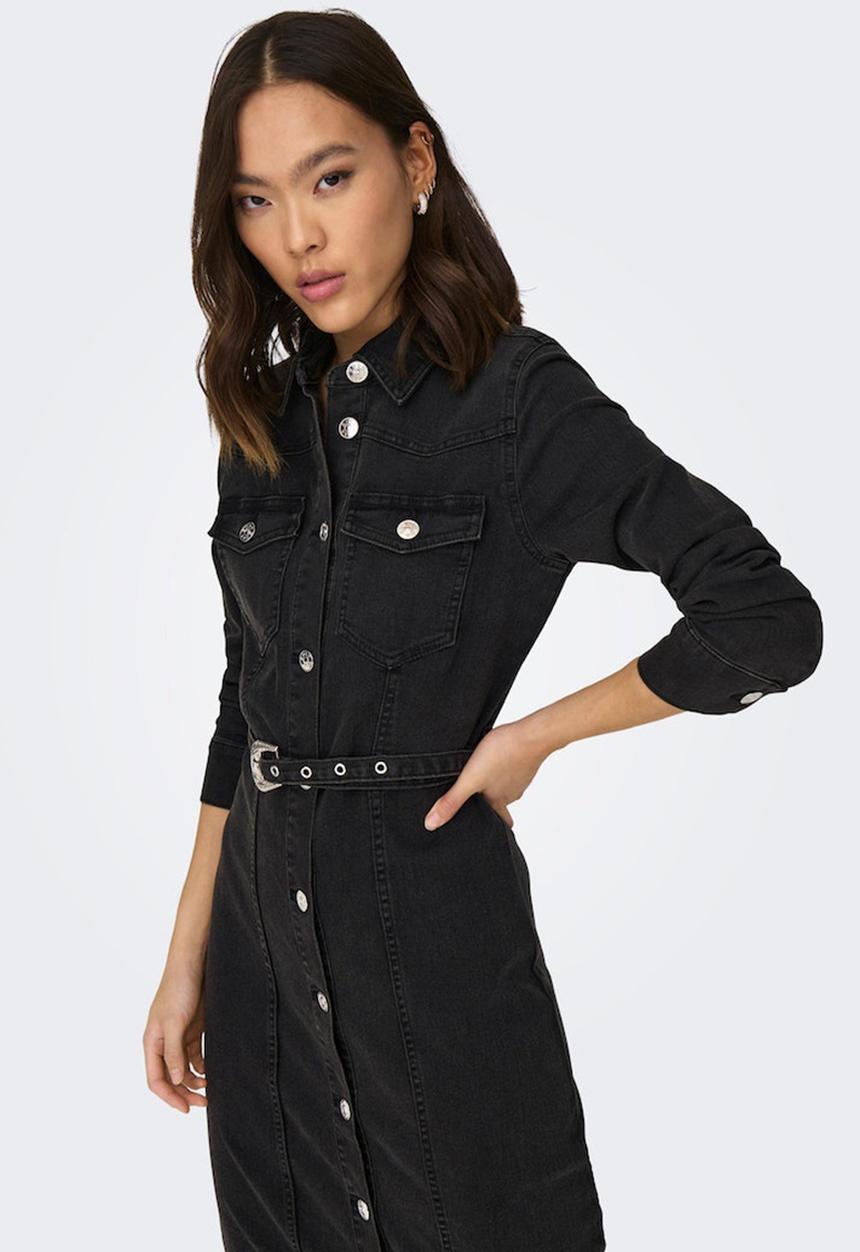 ONLY - Myth Life Belt Denim Maxi Dress - Black