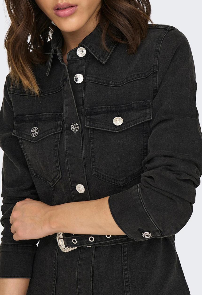 ONLY - Myth Life Belt Denim Maxi Dress - Black