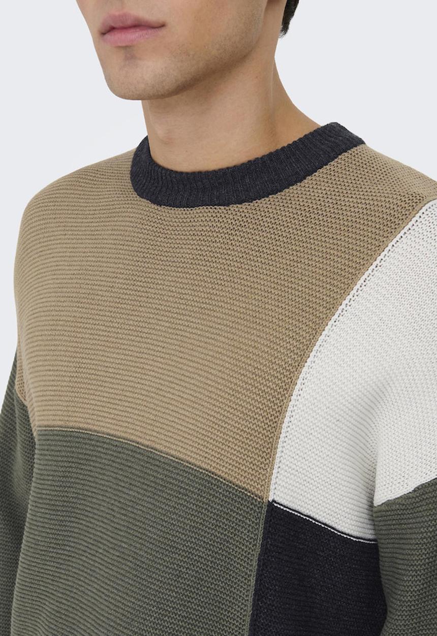 Only & Sons - Onskendruck Life Ds 5 Block Crew Knit - Silver Lining