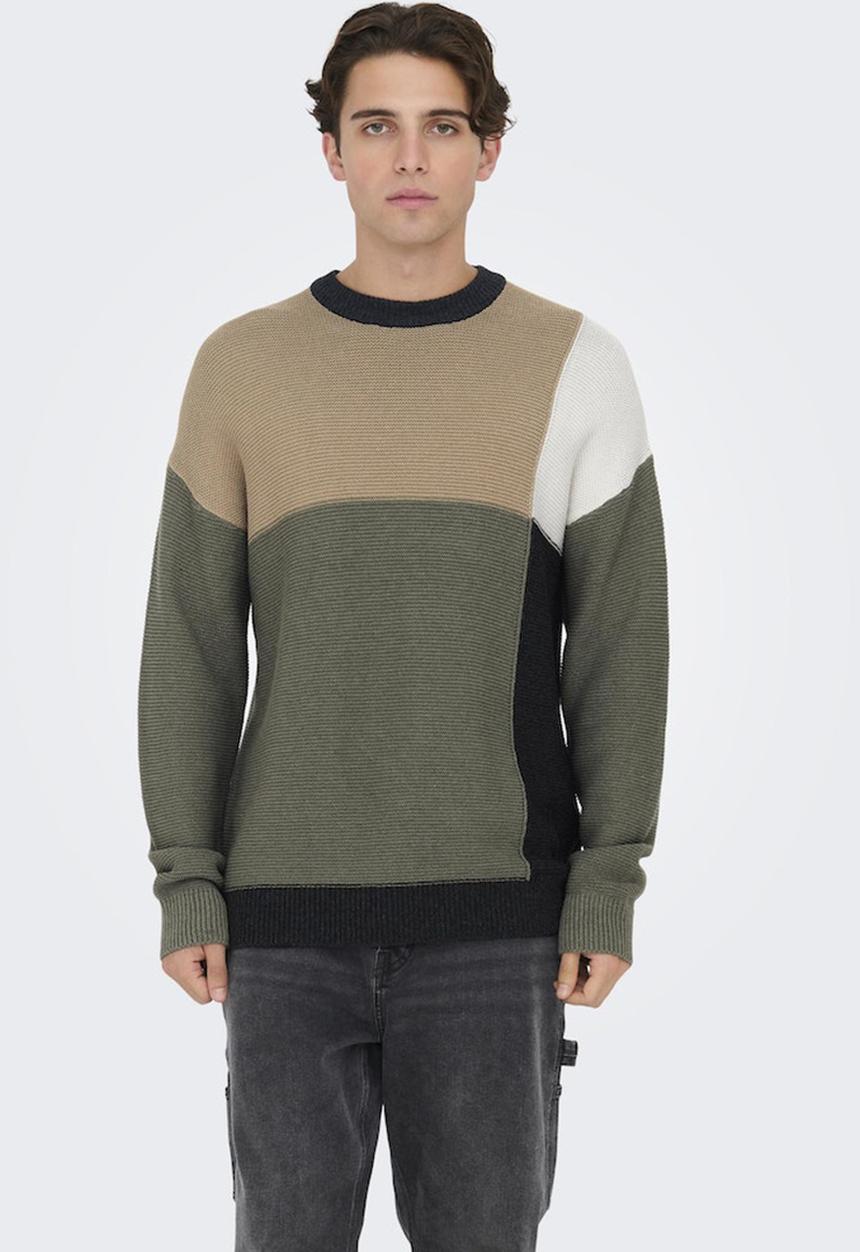 Only & Sons - Onskendruck Life Ds 5 Block Crew Knit - Silver Lining