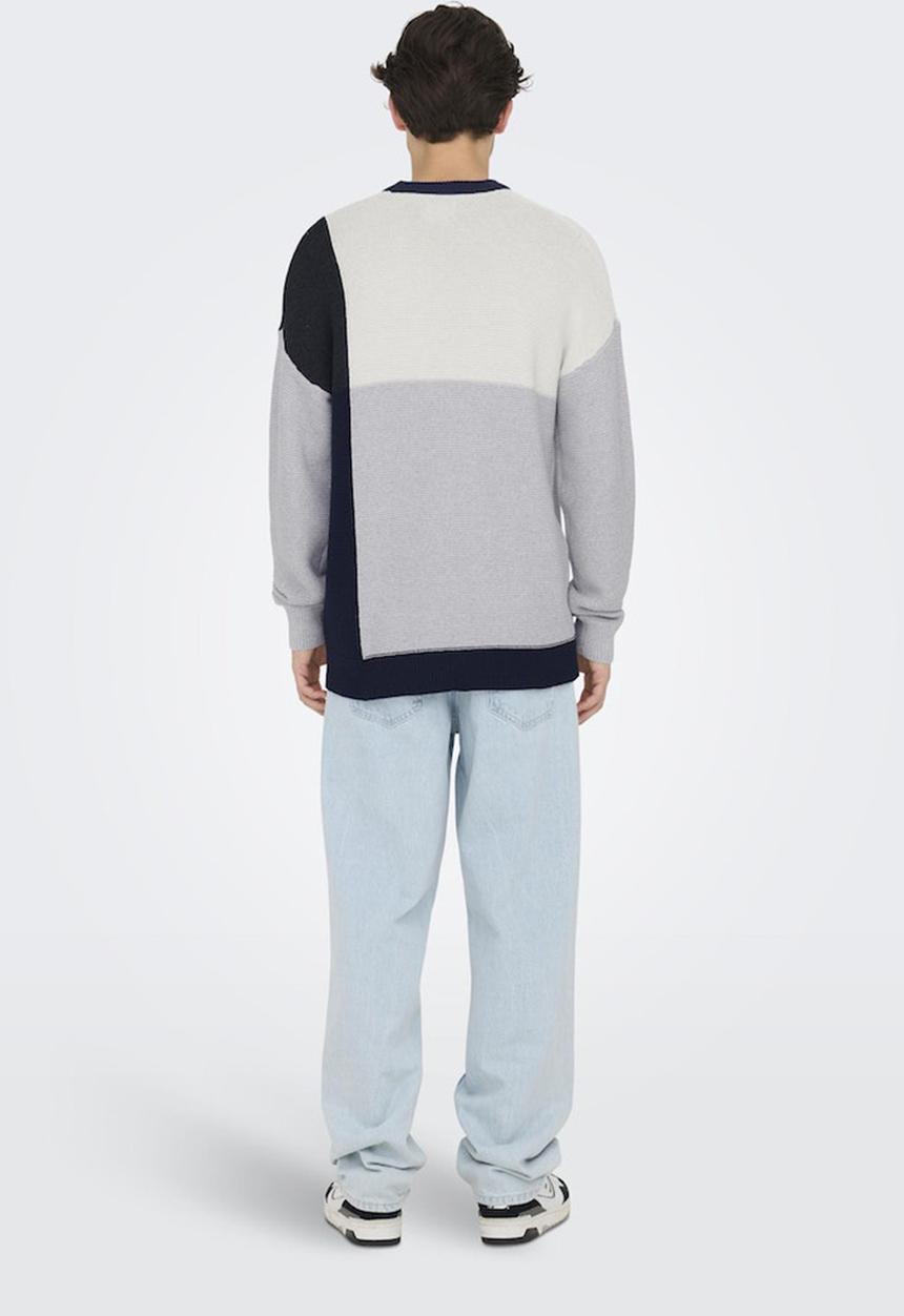 Only & Sons - Onskendruck Life Ds 5 Block Crew Knit - Light Grey Melange